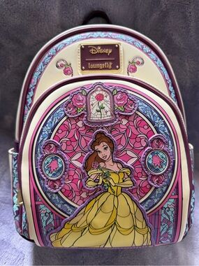 Loungefly Belle Stained-Glass Pink & Yellow Mini Backpack.  New with tags